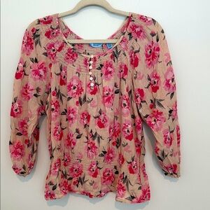 Izod Pink, 100% Cotton Floral Blouse Size L